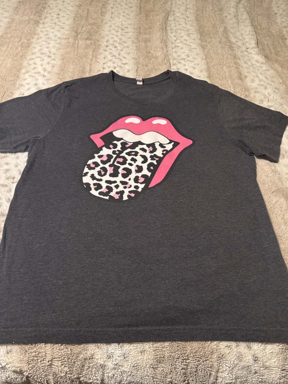 Rolling Stones Tongue “HOT LIPS” - Pink & Animal Print Graphic Tee GUC